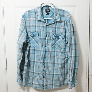 QUICKSILVER Western Style LS Plaid Button Front Shirt SZ XXLG Blue/White